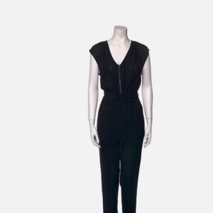Sandro Black Viscose Silk Sleeveless Exposed Zipper V-Neck Jumpsuit Size1/Small
